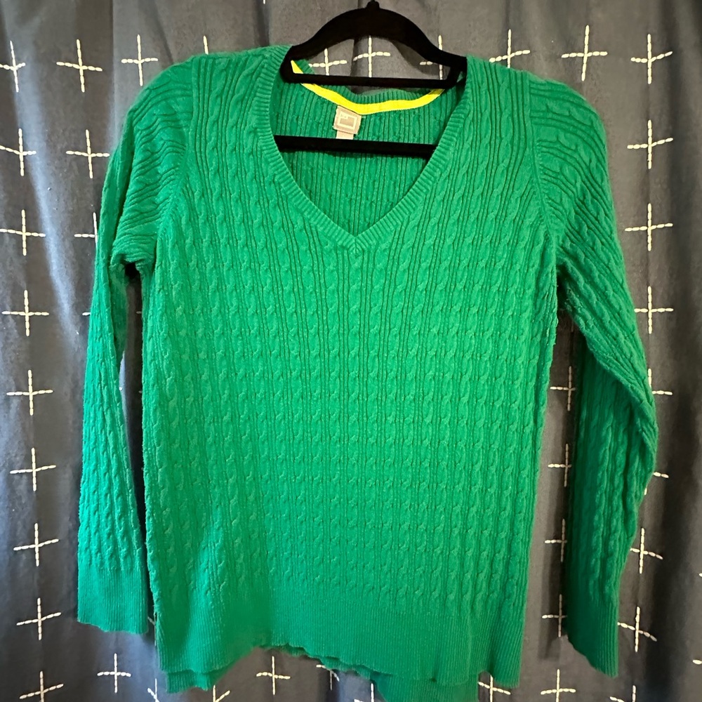 JCP Green Cable-Knit V-Neck Sweater